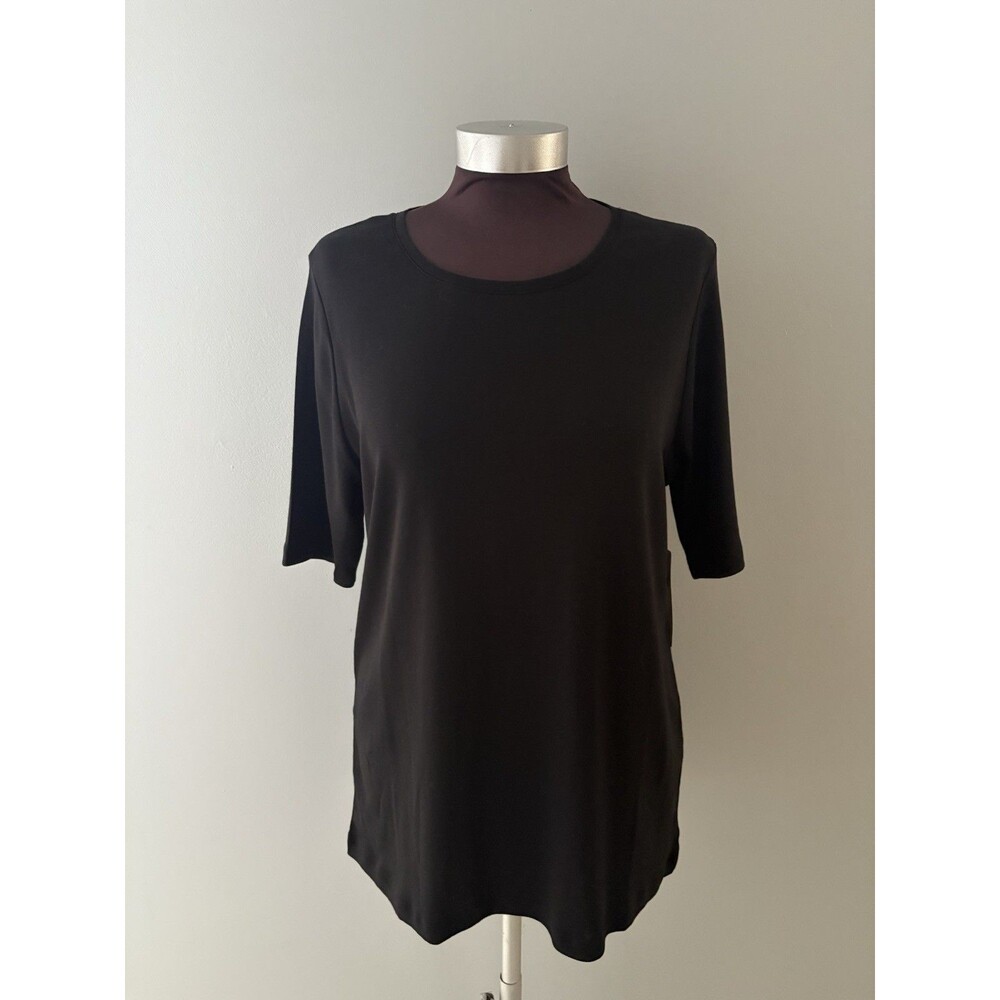 Chicos Bella T-Shirt Women Size M Black Short Sleeve Soft Layer NWT